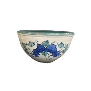 𝅺Great Bay Pottery N Hampton Glazed Clay Round Bowl Gray Green Blue 5"H x 8"D